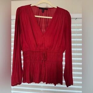 White House Black Market Red V-Neck Blouse